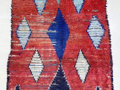 Tapis marocain à losanges 4x7, tapis traditionnel vintage.