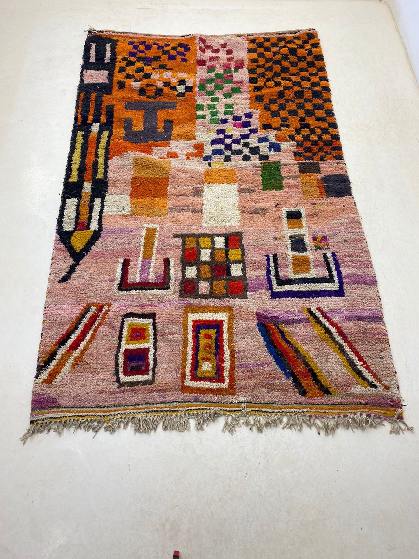 Bohemian Moroccan Colorful Area Rug, Vibrant Hand Knotted Berber Rug.