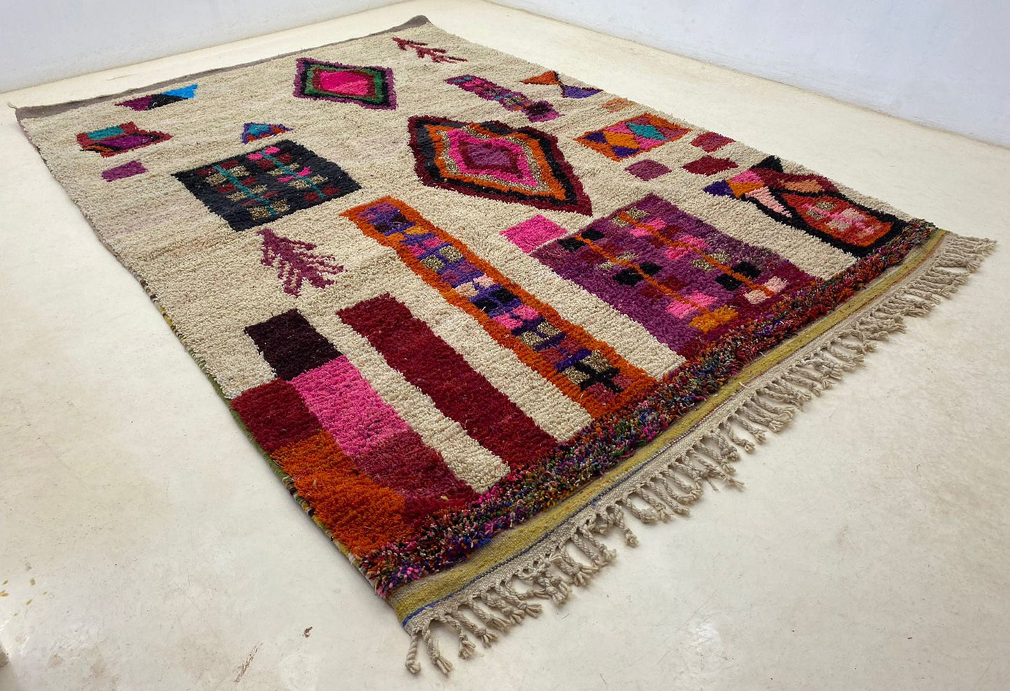 Handmade Moroccan Rug, Unique Colorful Boho Area Rug.