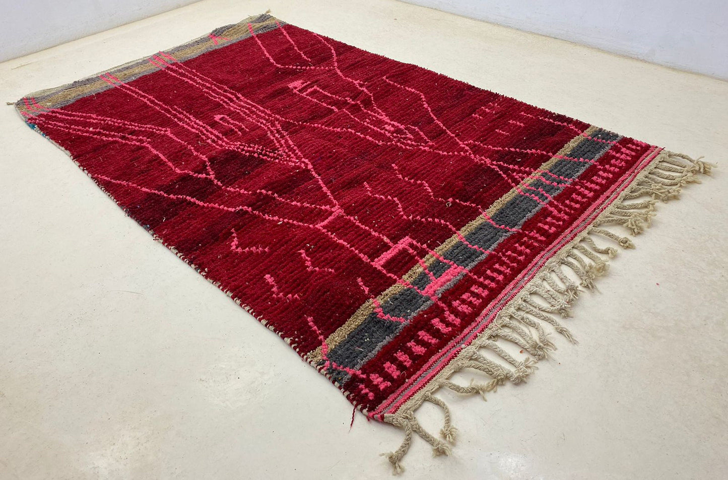 Handmade Red Moroccan Area Rug, Customizable Bohemian Decor Rug.