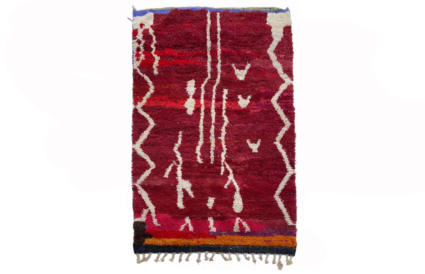 Tapis luxueux en laine fait main, tapis rouge marocain.