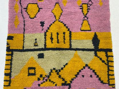 Handmade Moroccan Kitchen Rug, Colorful Wool Berber Area Carpet.