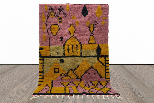 Handmade Moroccan Kitchen Rug, Colorful Wool Berber Area Carpet.