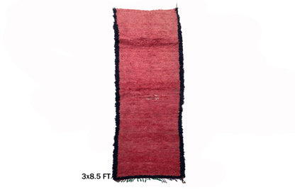 3x9 Moroccan bordered Runner Rug, Vintage Wool Runner rug.