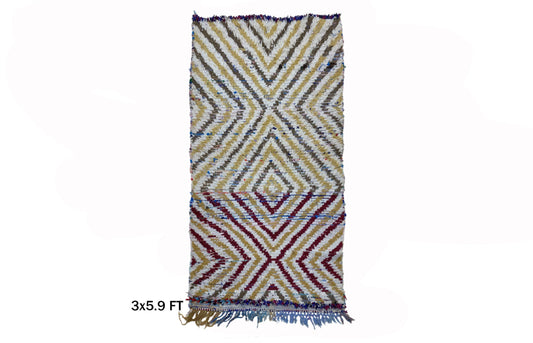 Tapis de couloir marocain vintage élégant à chevrons 3x6.