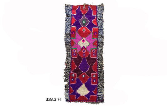 Vintage Traditional Moroccan Runner Rug, Colorful Hallway Runner, 3x8 Feet.