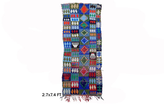 Tapis marocain vintage 3x7, décoration bohème unique et artistique, tapis de couloir berbère coloré.