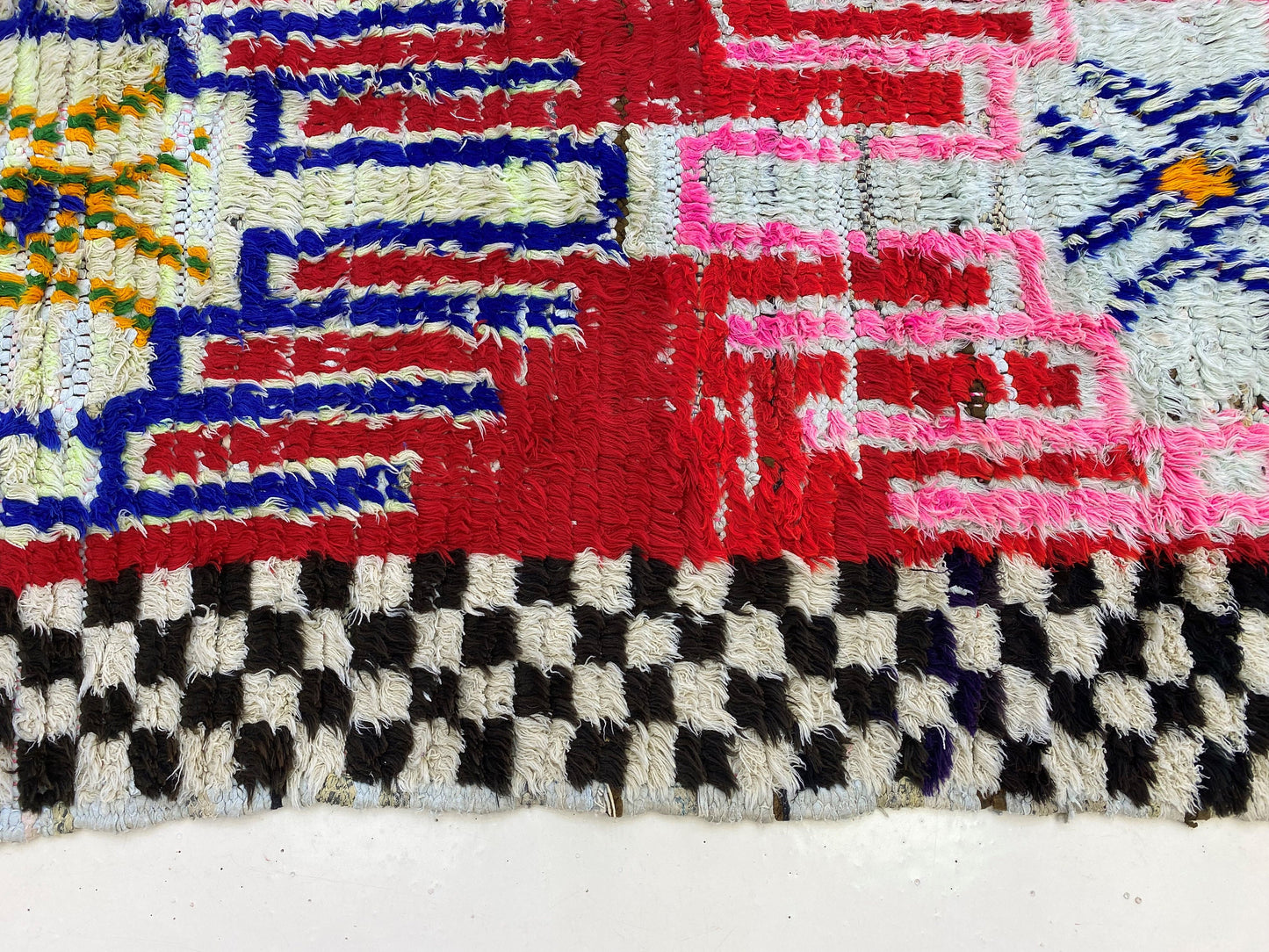 Checkered border Moroccan Rug, 3x6 Vintage Boho Rug Runner.