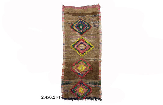 Tapis de couloir marocain Boucherouite, tapis de couloir berbère vintage 2x6.