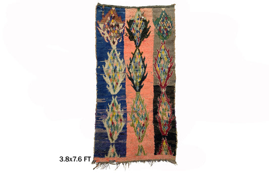 Tapis marocain, tapis vintage artistique coloré 4x8, décoration d'intérieur berbère.