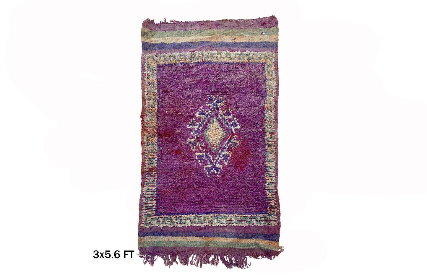 Tapis marocain vintage violet 3x6, tapis berbère en laine.