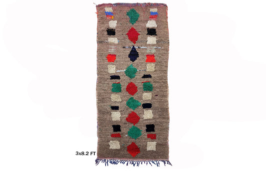 Tapis de couloir marocain vintage coloré 3x8.