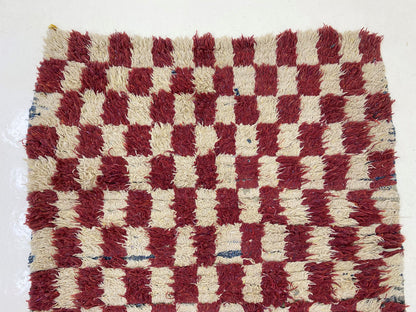 Vintage Moroccan Rug, Checkered 3x6 Area Rug.