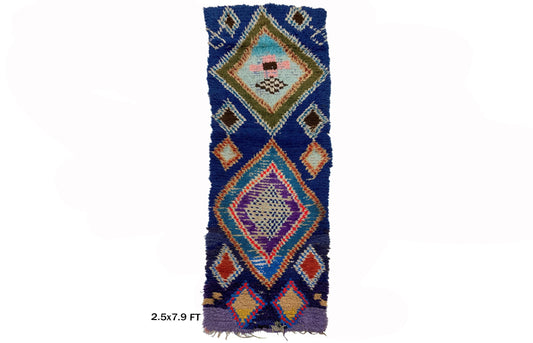 Tapis berbère marocain 3x8, tapis de couloir vintage à motif diamant.