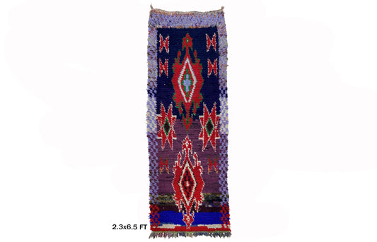 2x6.5 Feet Moroccan Runner, Vintage Colorful Runner Rug, Boho diamond Rug.