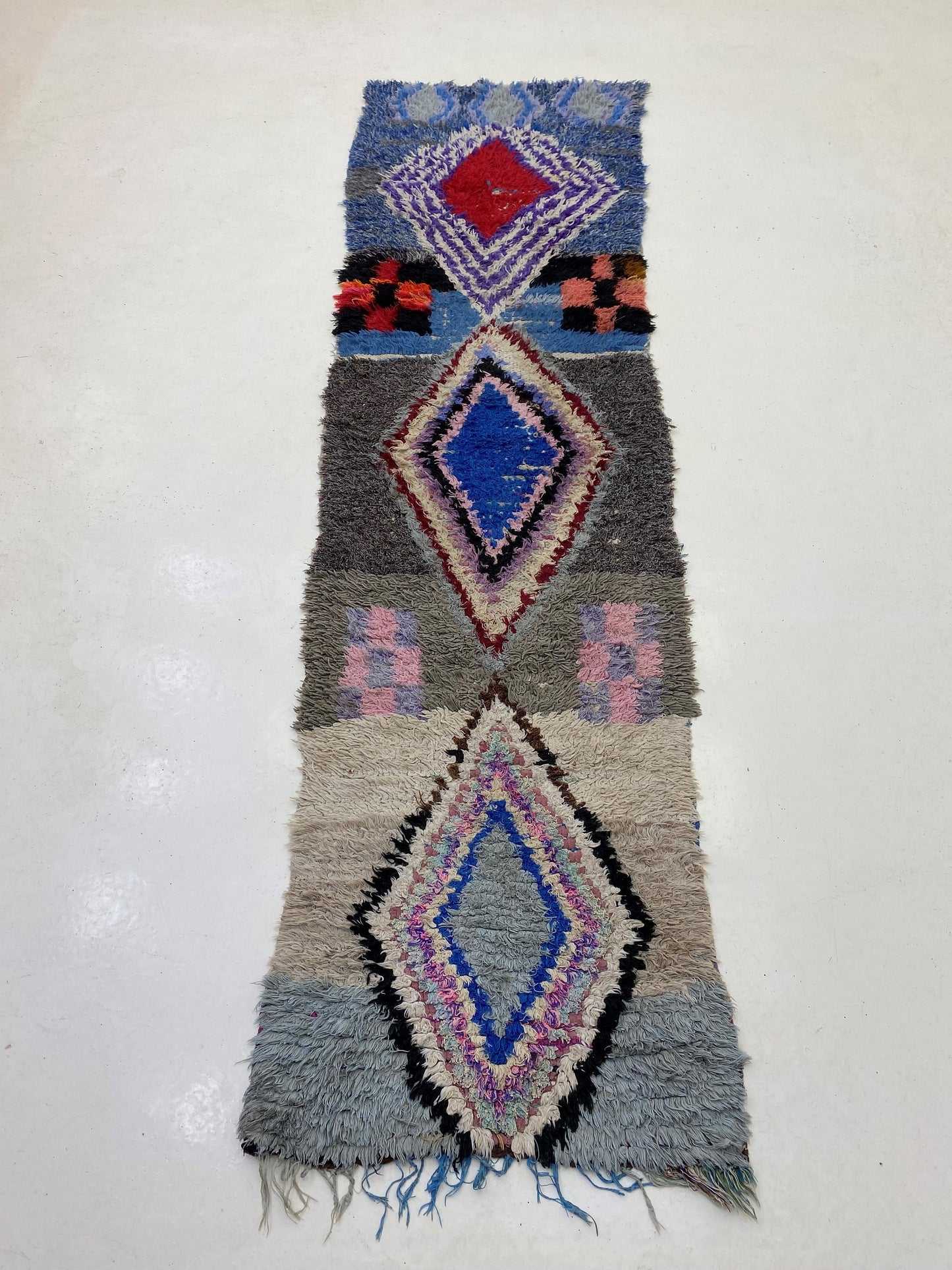 Tapis de couloir marocain étroit, tapis de couloir vintage unique 2x8.