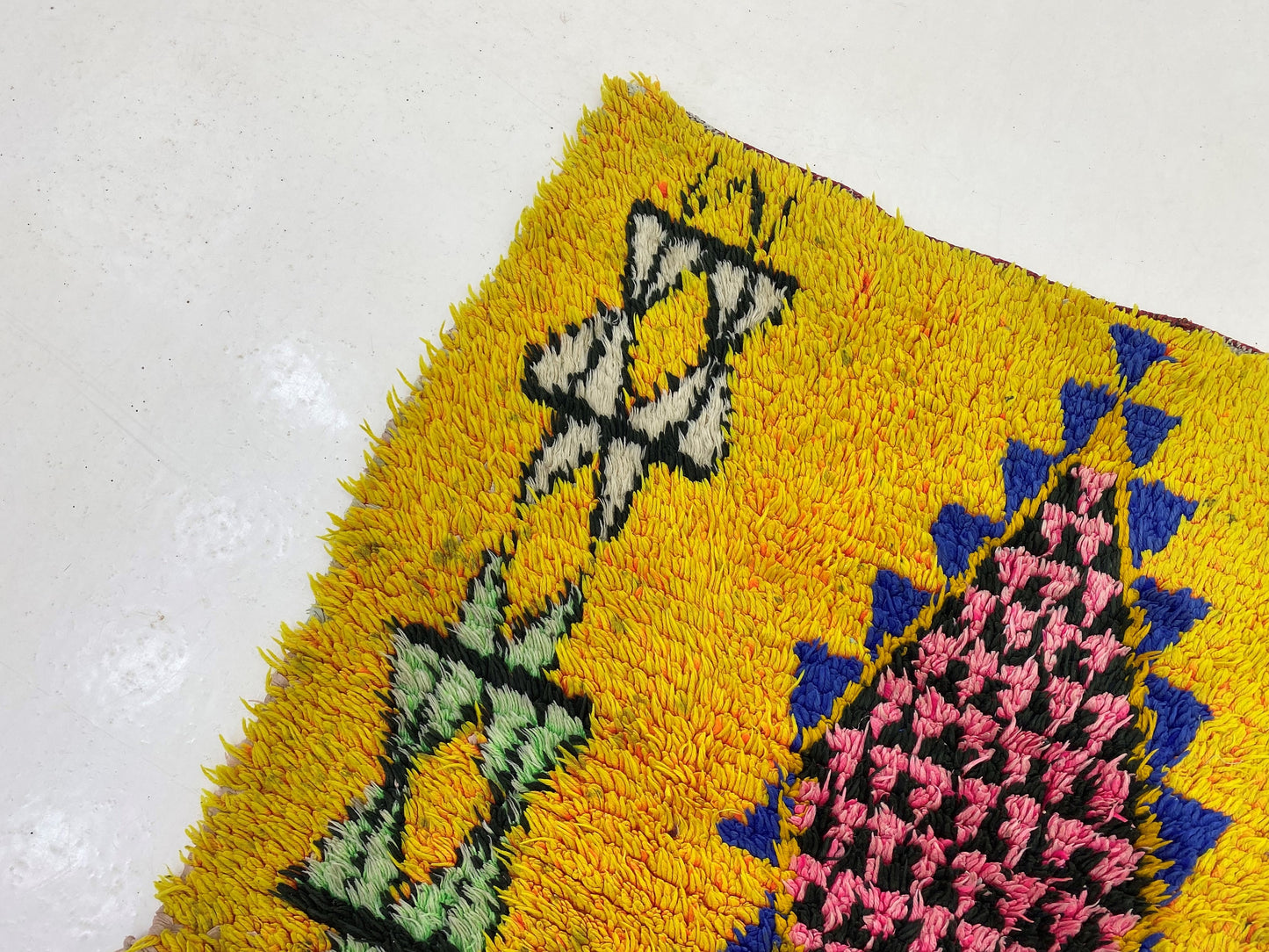 Yellow Diamond 3x7 Runner, Vintage Moroccan Runner Rug.