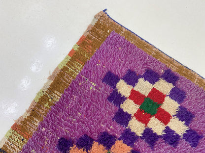 Tapis à carreaux violets, 3x6, tapis berbère marocain unique.