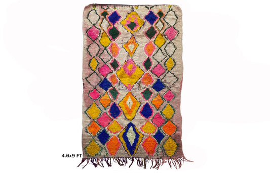 Tapis multicolore Diamond 5x9, tapis de décoration berbère marocain.