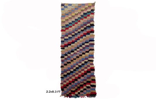 Tapis de couloir à carreaux vintage 3x7, tapis de couloir marocain coloré.