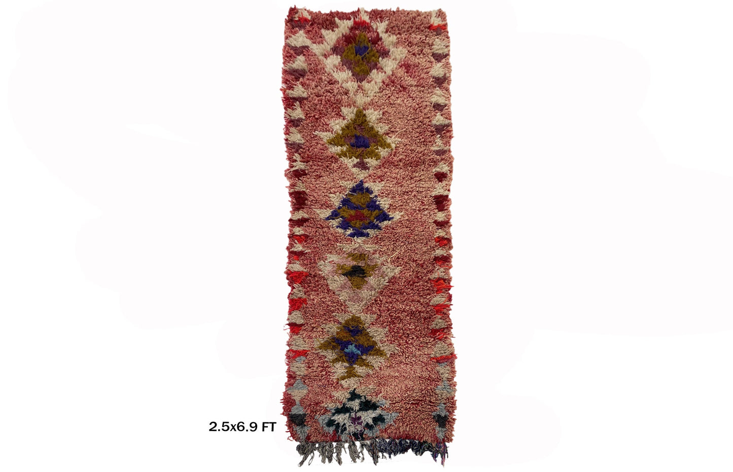 Tapis de couloir diamant 3x7, tapis de couloir marocain vintage.