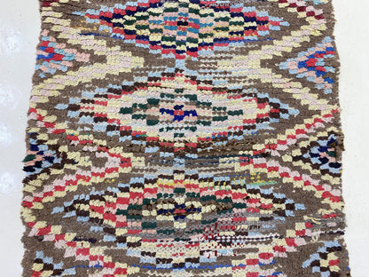 Colorful Checkered Runner Rug, Narrow Moroccan 2x8 Runner Rug, Unique Home Rug.