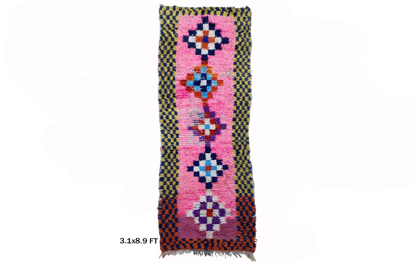 Tapis de couloir marocain à longs diamants, tapis tissé coloré 9x3.