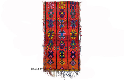 Tapis marocain rouge 3x6, tapis berbère vintage en laine.