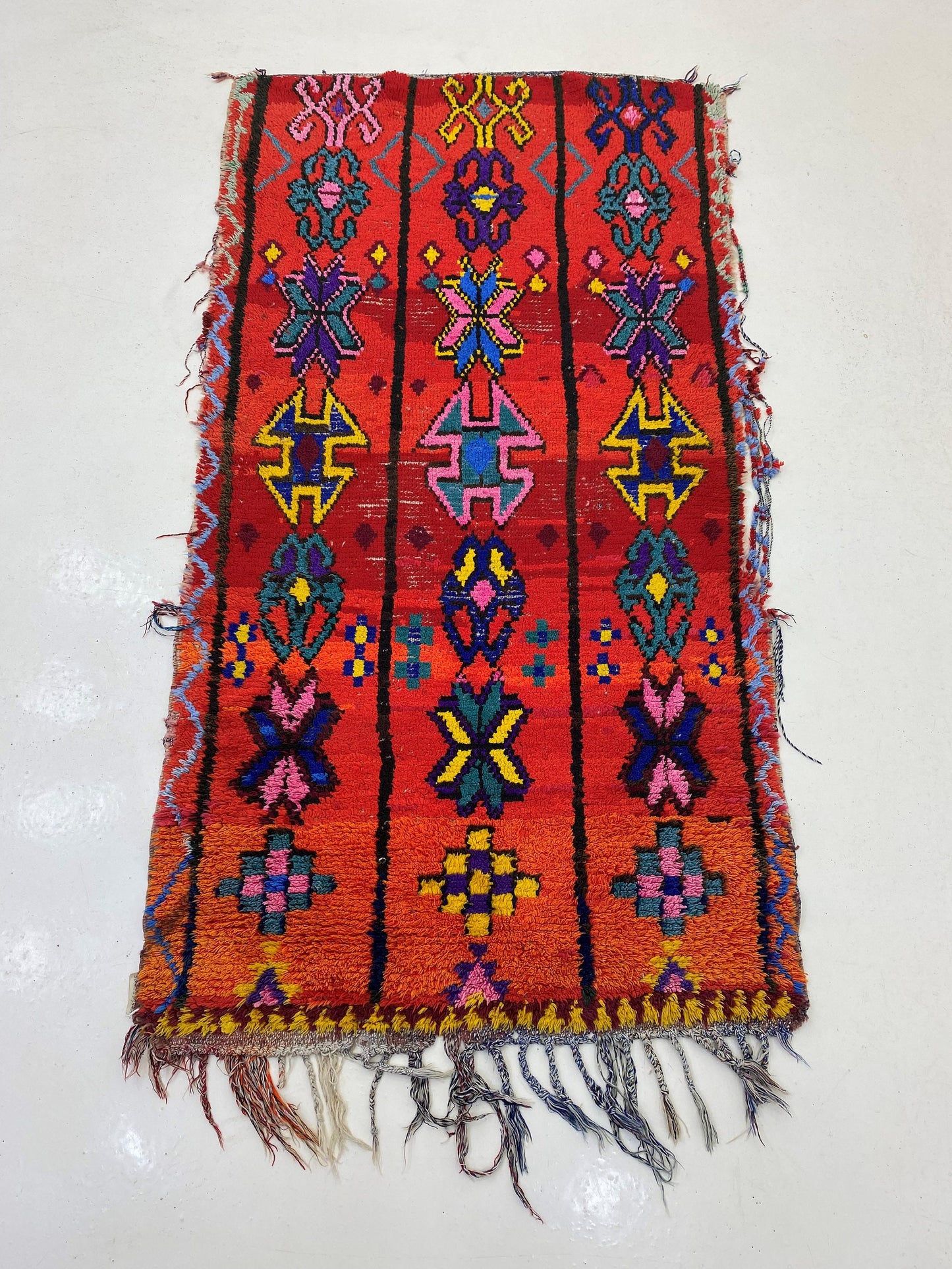 Tapis marocain rouge 3x6, tapis berbère vintage en laine.