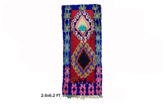 Tapis de couloir marocain 3x6, tapis de couloir vintage coloré.