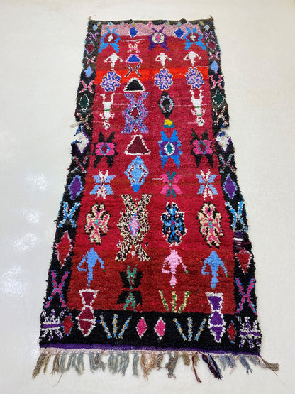 Tapis de couloir marocain 4x9, tapis vintage Boucherouite unique.