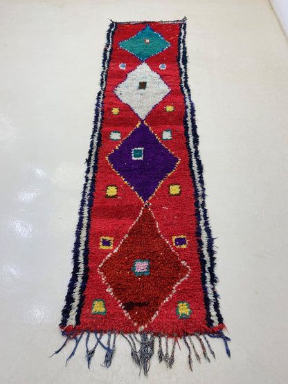 Tapis de couloir marocain unique 3x9, tapis de couloir berbère vintage.