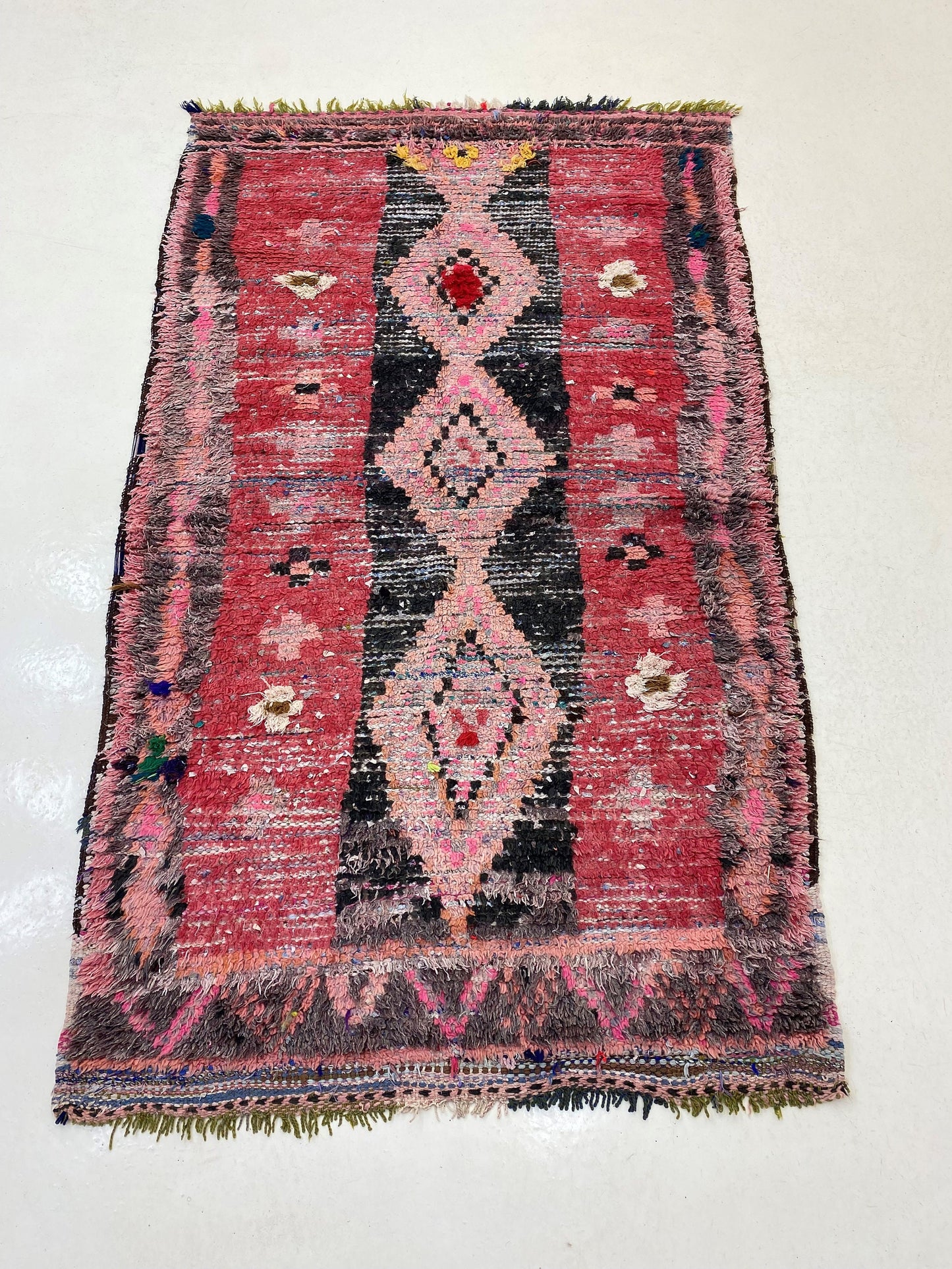 Tapis marocain 4x7, tapis berbère vintage en laine rouge délavé, tapis de salon unique.