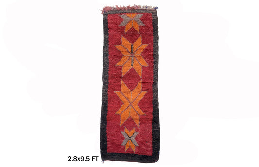 3x10 Vibrant Moroccan Runner Rug, Vintage Soft Wool Runner, Eye-catching Narrow Rug"