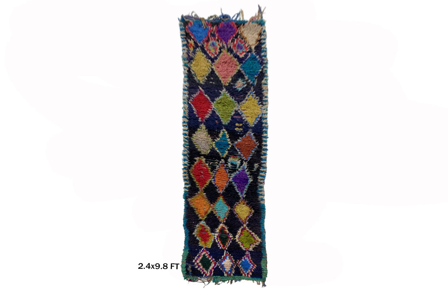 Tapis marocain, tapis berbère vintage 2x10, tapis diamant extra étroit.