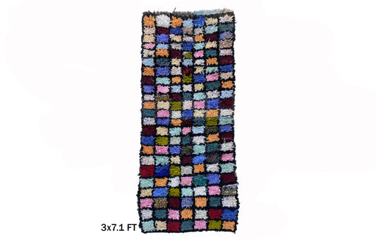 Tapis de couloir marocain vintage Boucherouite 3x7, décoration en grille colorée pour votre maison.