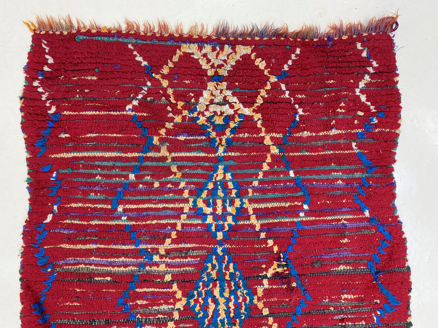 Tapis de couloir marocain étroit 2x11 pi, tapis de couloir traditionnel en laine à losanges, décoration de couloir long et étroit.