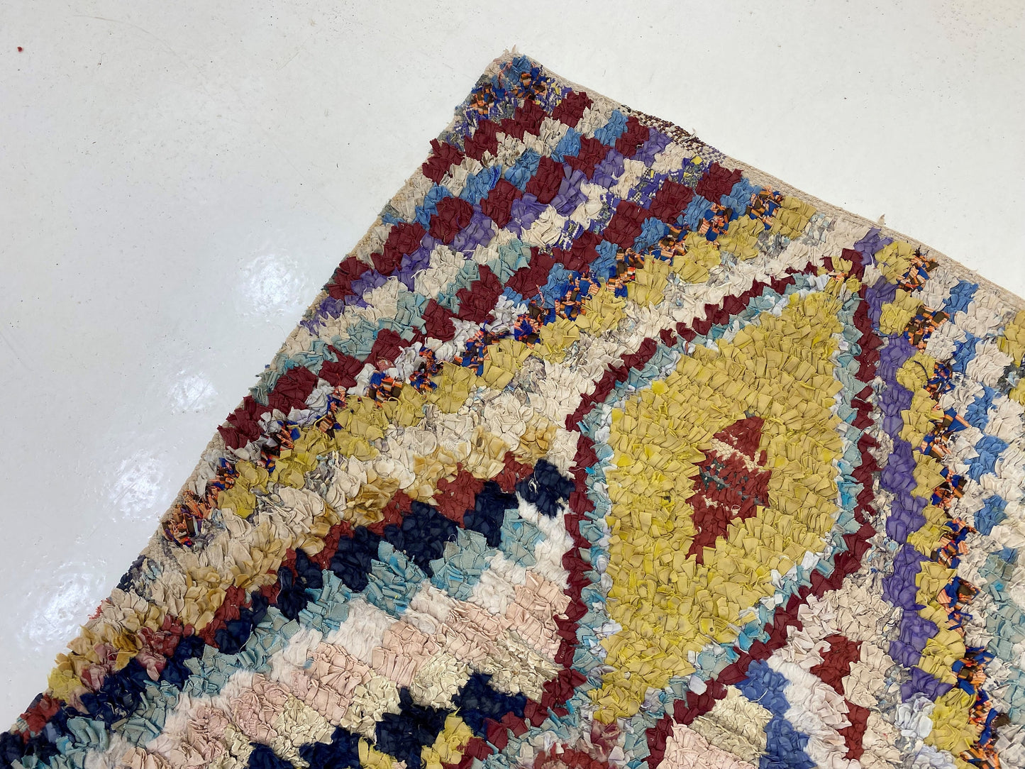 3x7 Checkered Moroccan Rug Runner, Diamond Vintage Worn Runner.