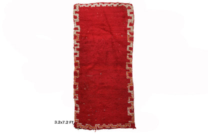 Tapis de couloir vintage rouge, tapis marocain, tapis berbère unique en laine 3x7.