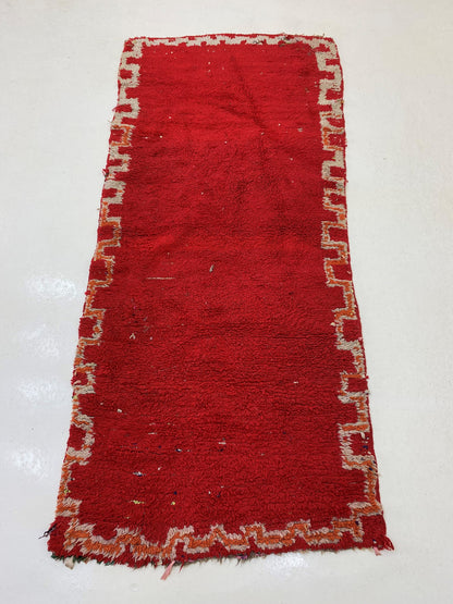 Tapis de couloir vintage rouge, tapis marocain, tapis berbère unique en laine 3x7.