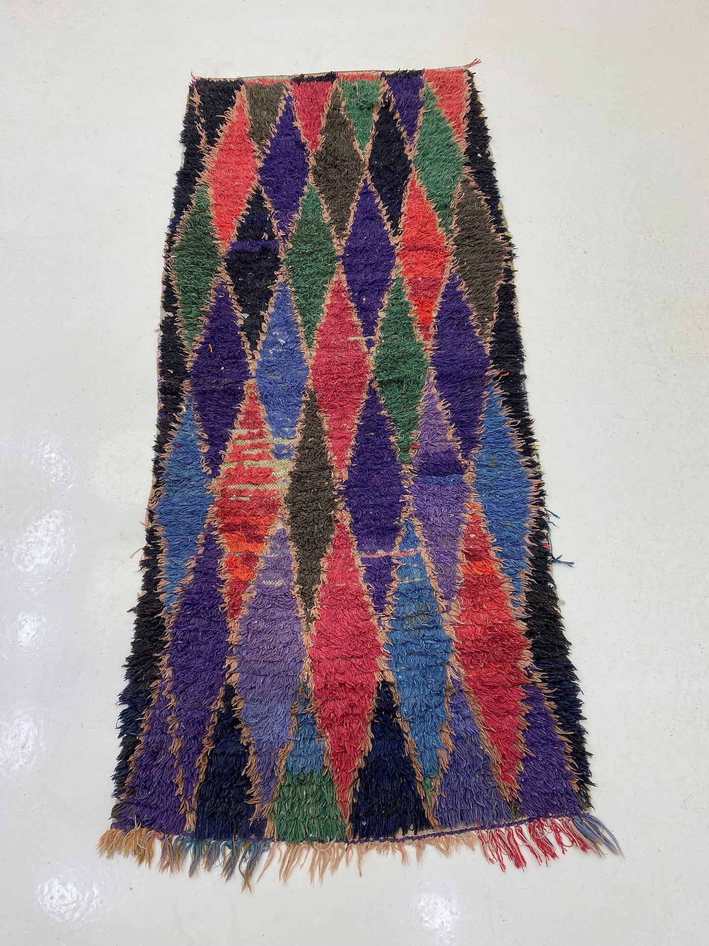 Tapis de couloir vintage marocain 3x6, tapis de couloir à diamants.