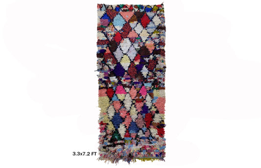 Tapis de couloir marocain Diamond 3x7, tapis de couloir vintage coloré.