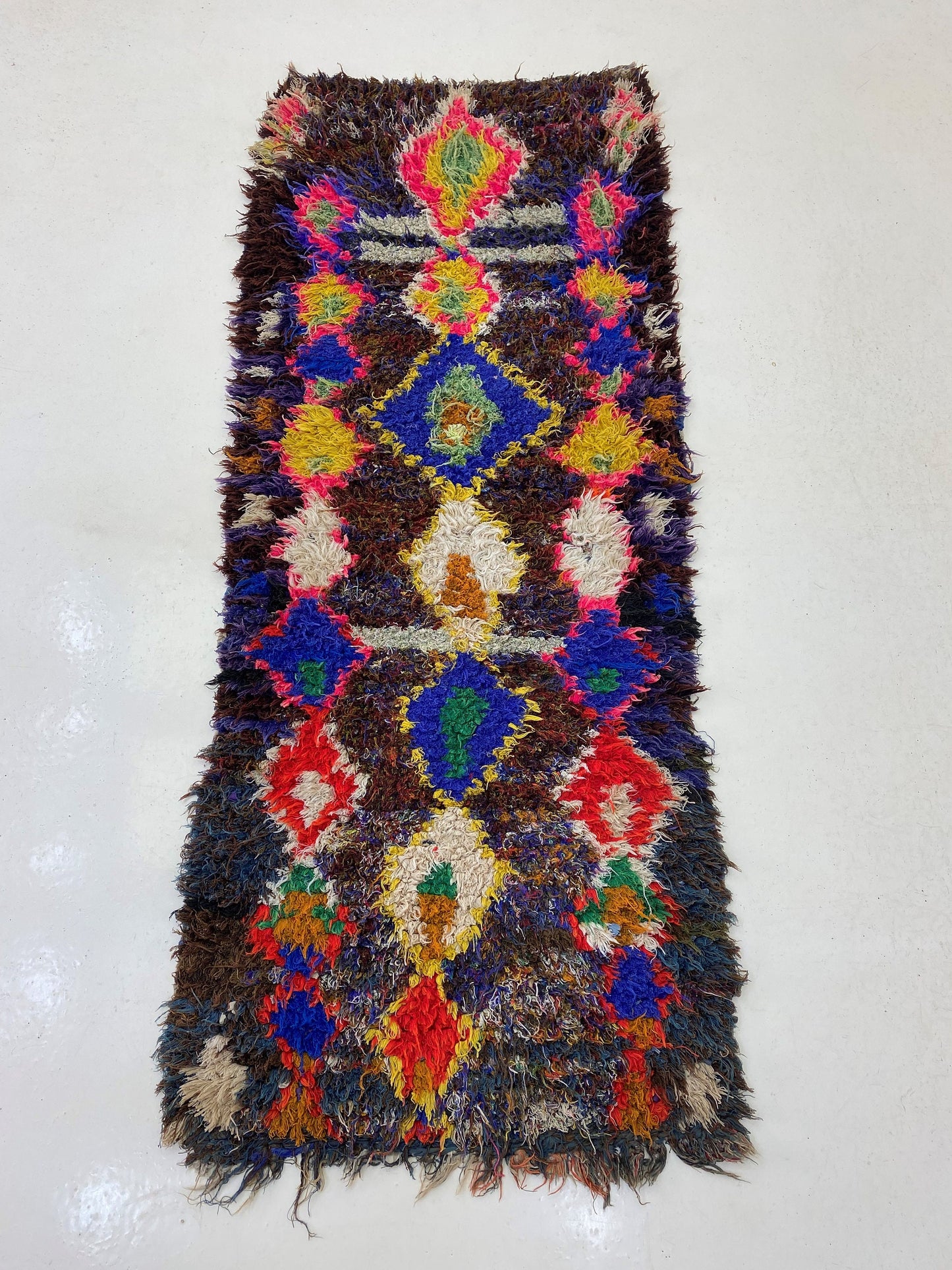 Berber Diamond Worn Runner, 3x7 Vintage Moroccan Rug Runner.