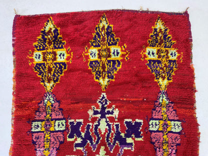 Tapis marocain rouge, tapis berbère vintage en laine 4x7,5, tapis de salon unique.