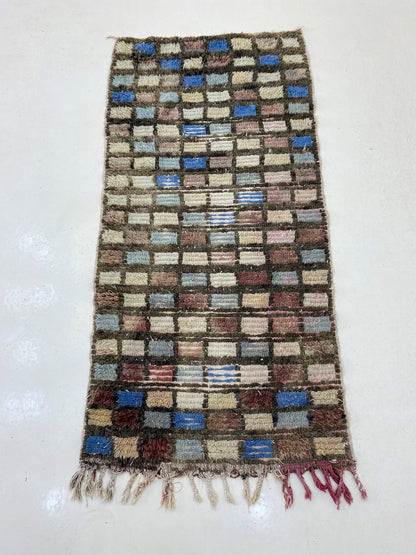 Tapis de couloir marocain, petit tapis à carreaux 6x3.