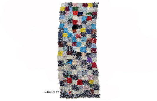 Tapis marocain, tapis à carreaux colorés 3x8, tapis bohème vintage.