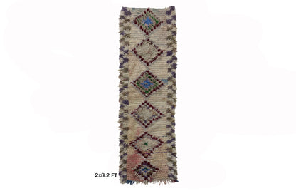 Tapis de couloir étroit à losanges 2x8 pi, tapis de couloir marocain.