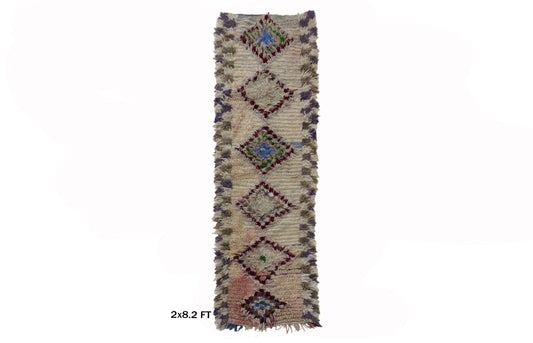 Tapis de couloir étroit à losanges 2x8 pi, tapis de couloir marocain.