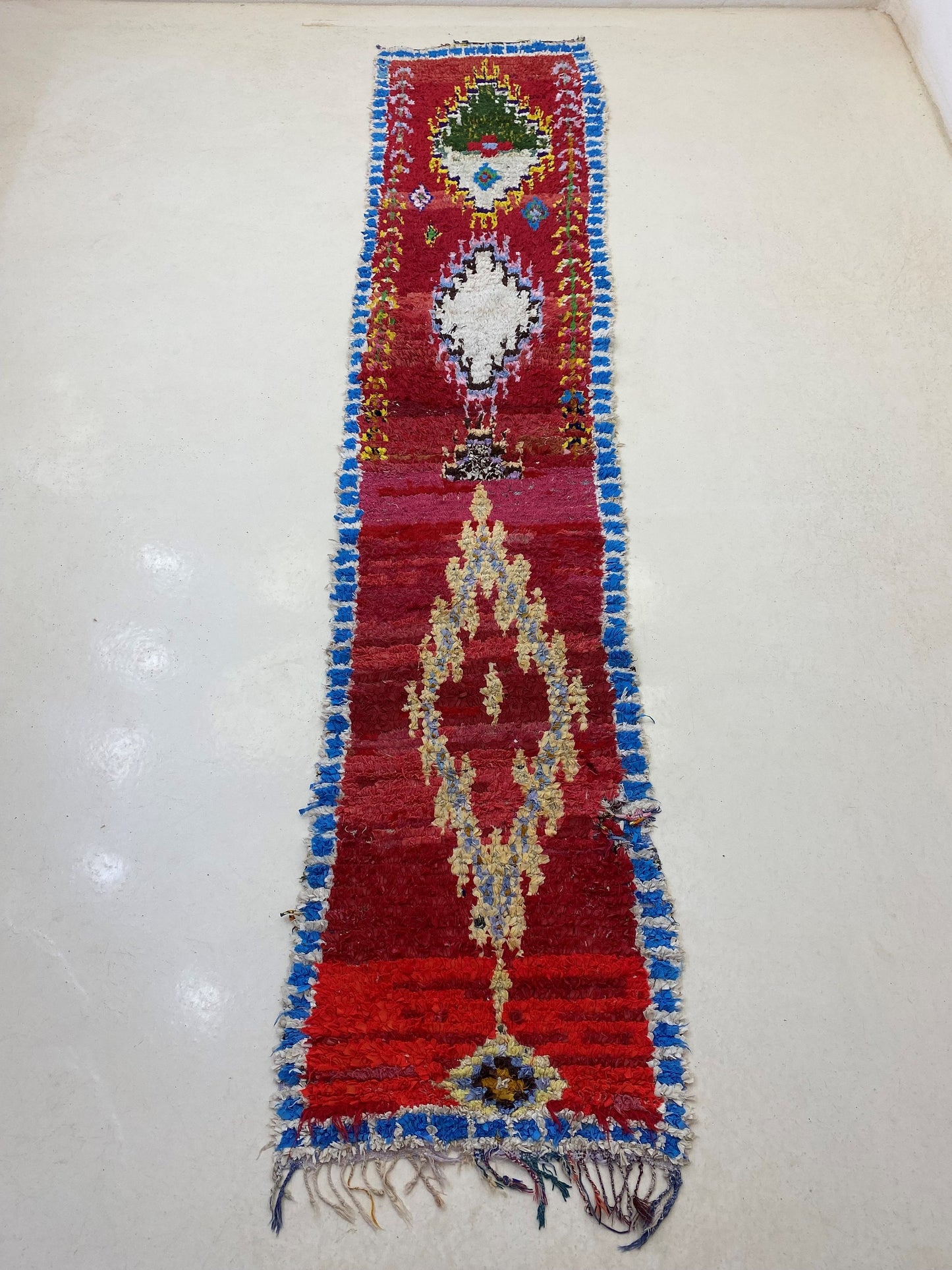 3x12 Moroccan Rug Runner, Boucherouite Vintage Berber Runner.