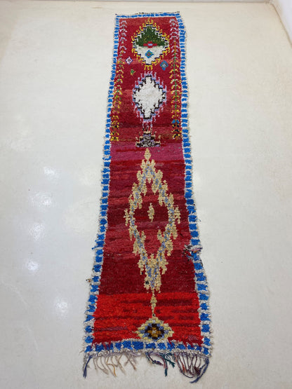 3x12 Moroccan Rug Runner, Boucherouite Vintage Berber Runner.